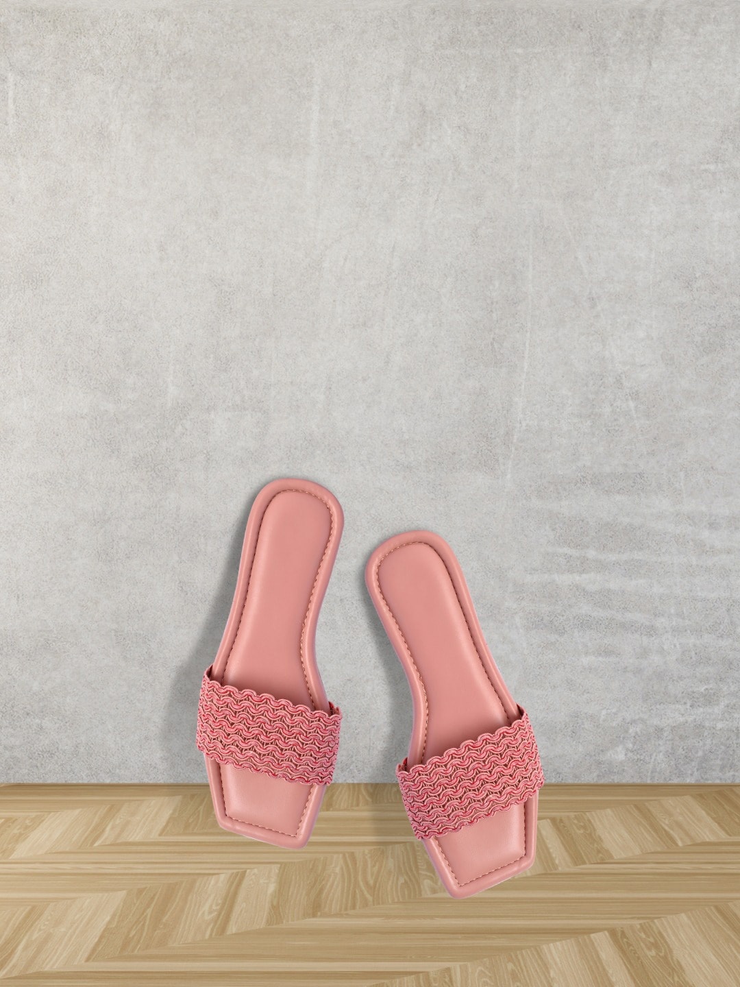 

PERY PAO Women Peach-Colored Embellished Open Toe Flats