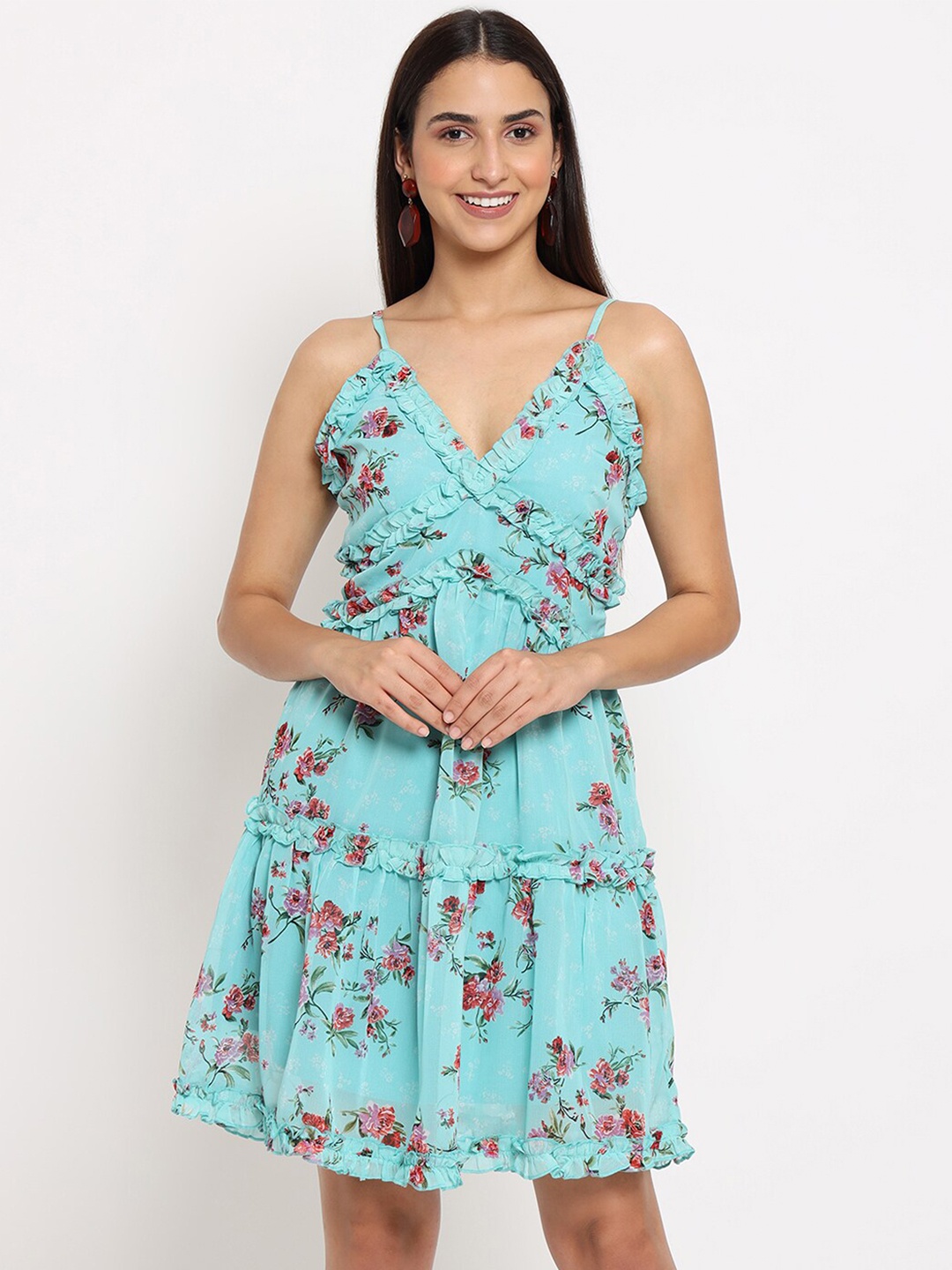 

MARC LOUIS Green Floral Georgette Dress