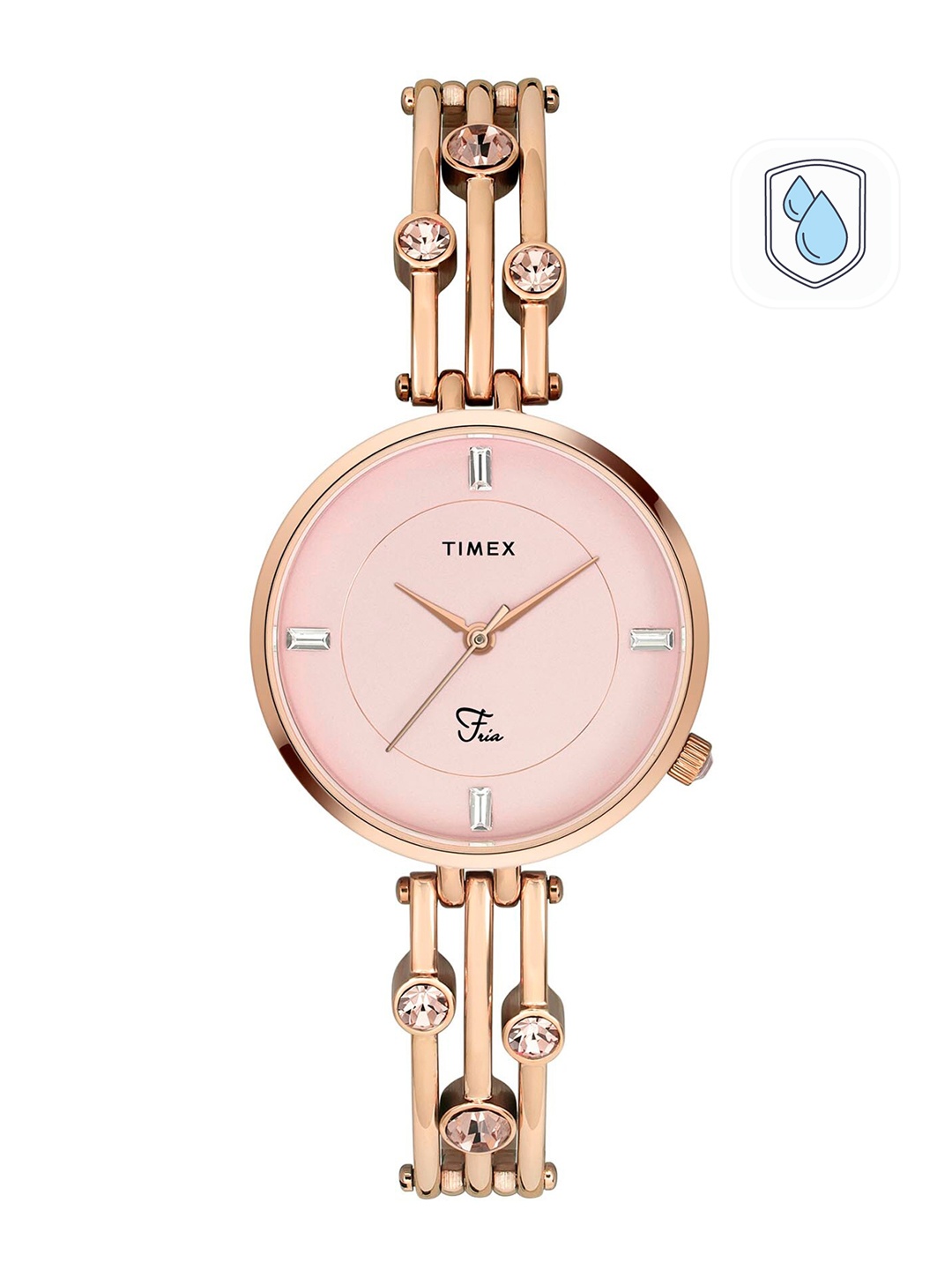 

Timex Women Brass Dial & Rose Gold Toned Bracelet Style Straps Analogue Watch TWEL16001, Pink