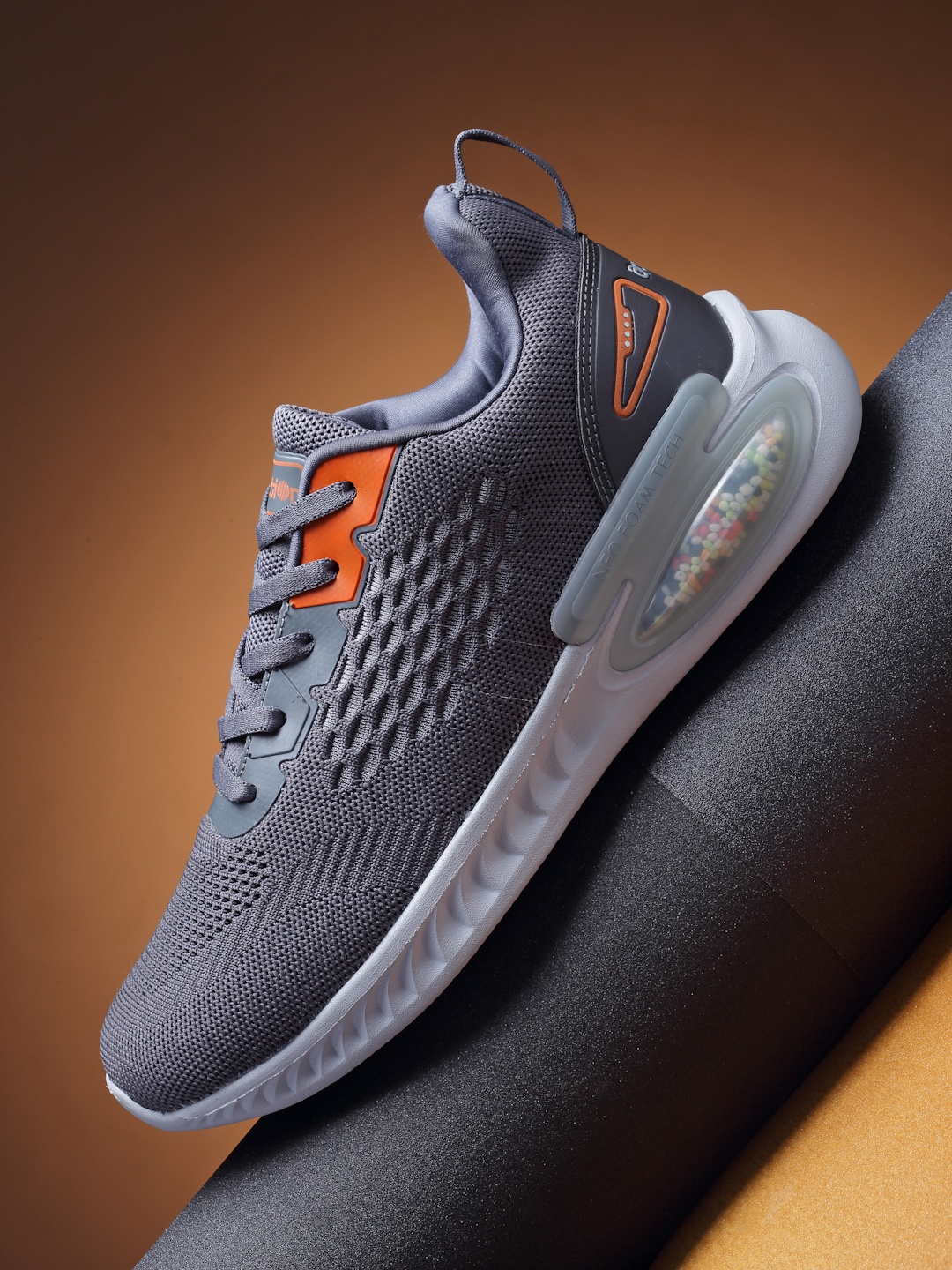 

Action Men Grey & Orange Mesh Running Non-Marking Shoes