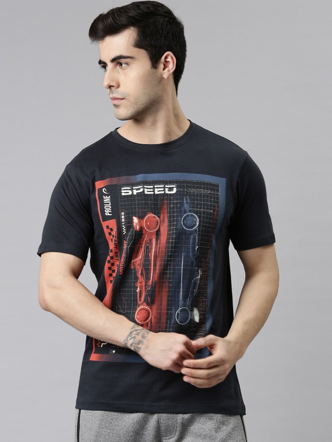

Proline Active Men Grey Typography Printed Cotton T-shirt