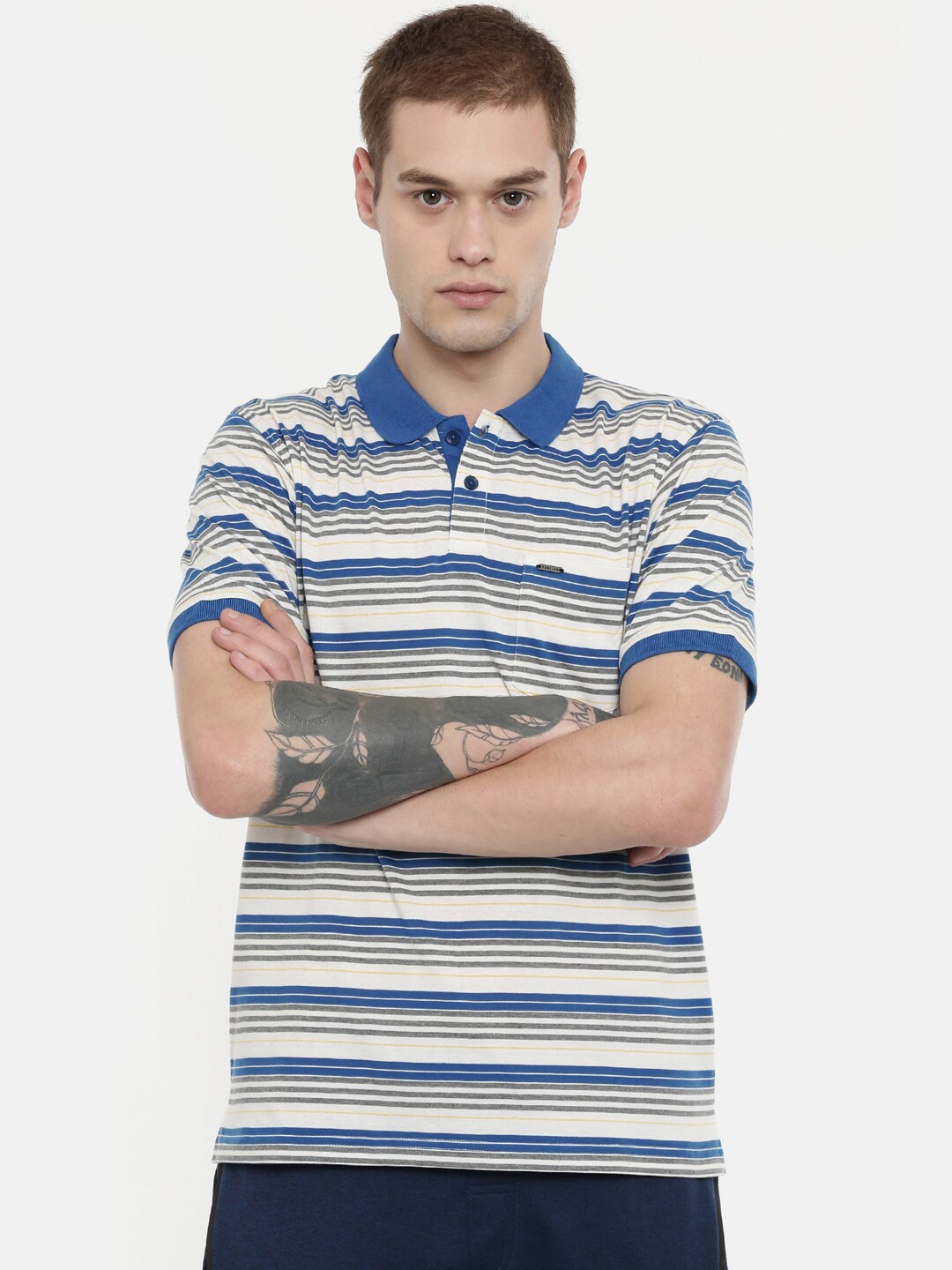 

Proline Active Men Blue Striped Polo Collar T-shirt