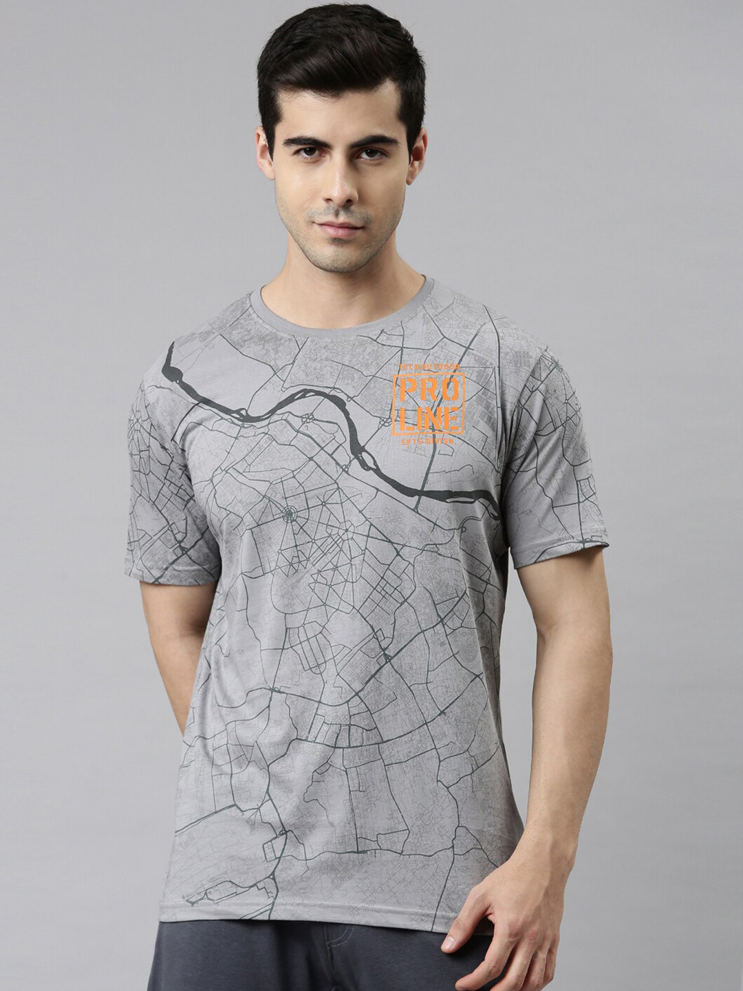 

Proline Active Men Grey Abstract Graphic Printed T-shirt