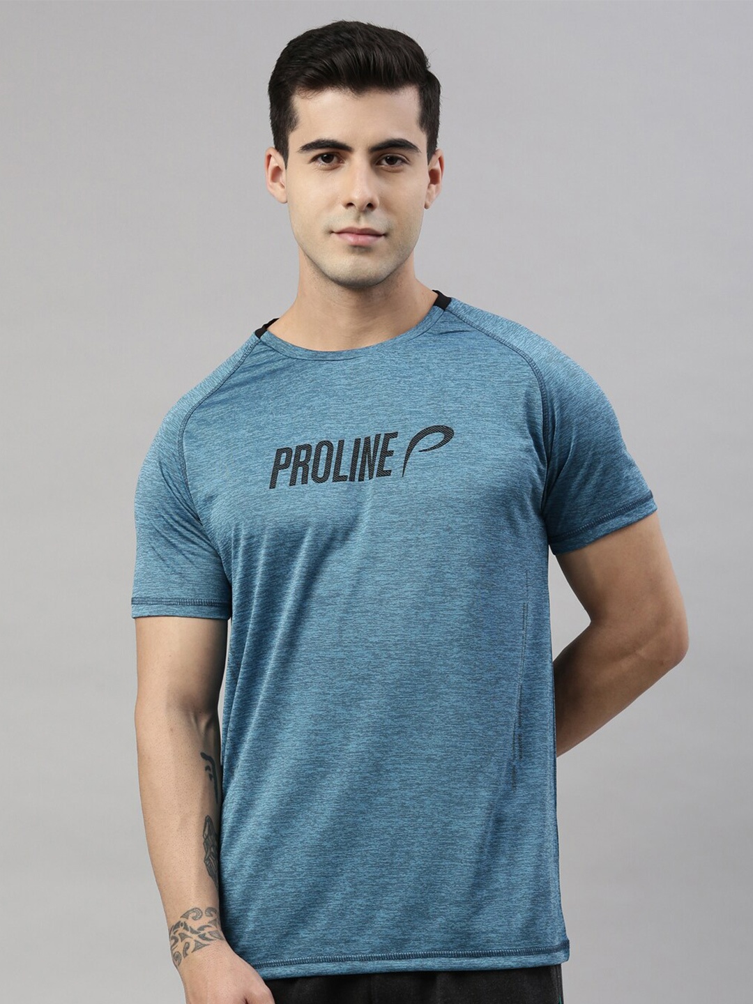 Proline Active Men Blue Brand Logo Printed T-shirt