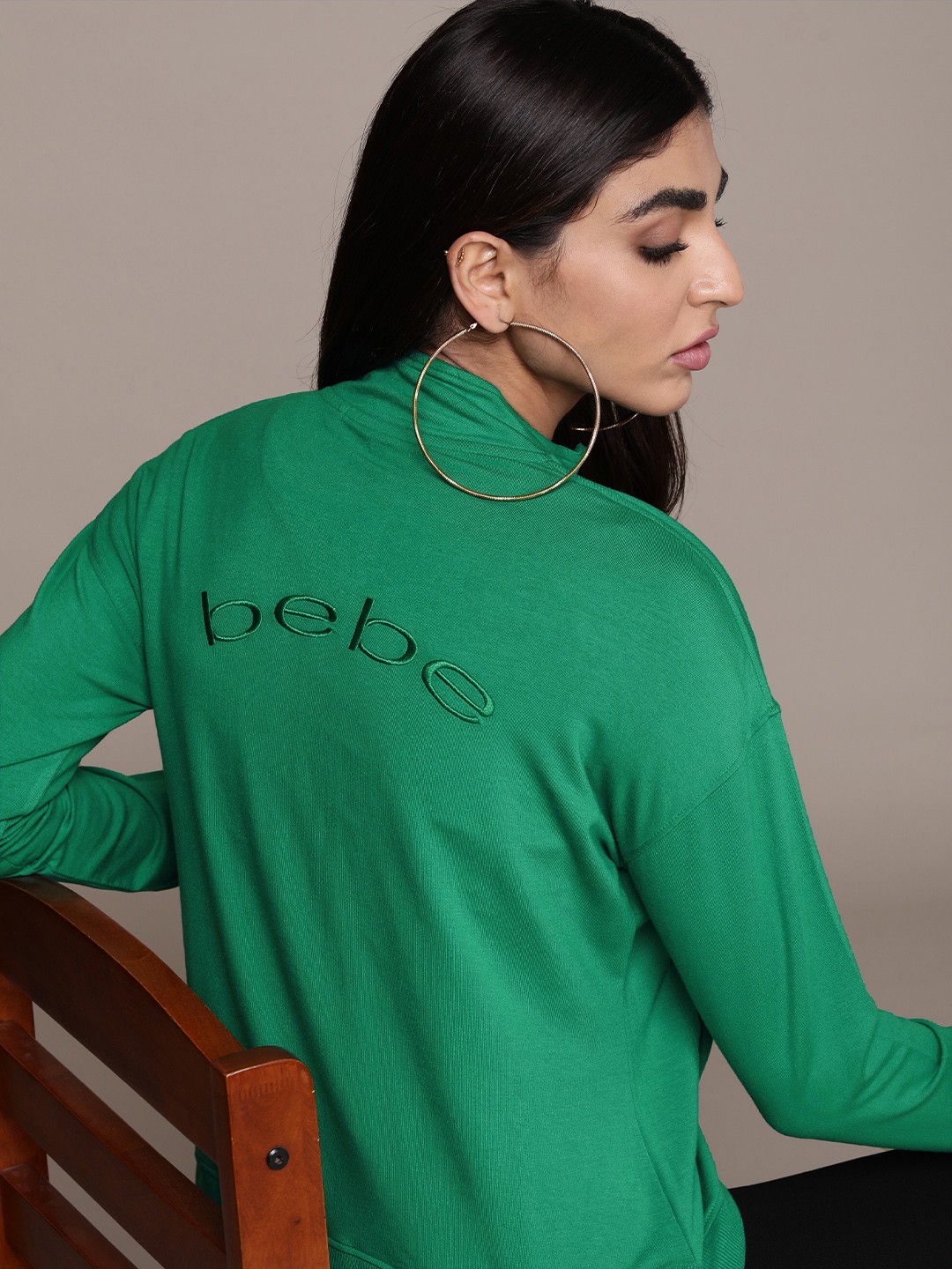 

bebe Women Aventurine Brand Logo Embroidered Sweatshirt, Green