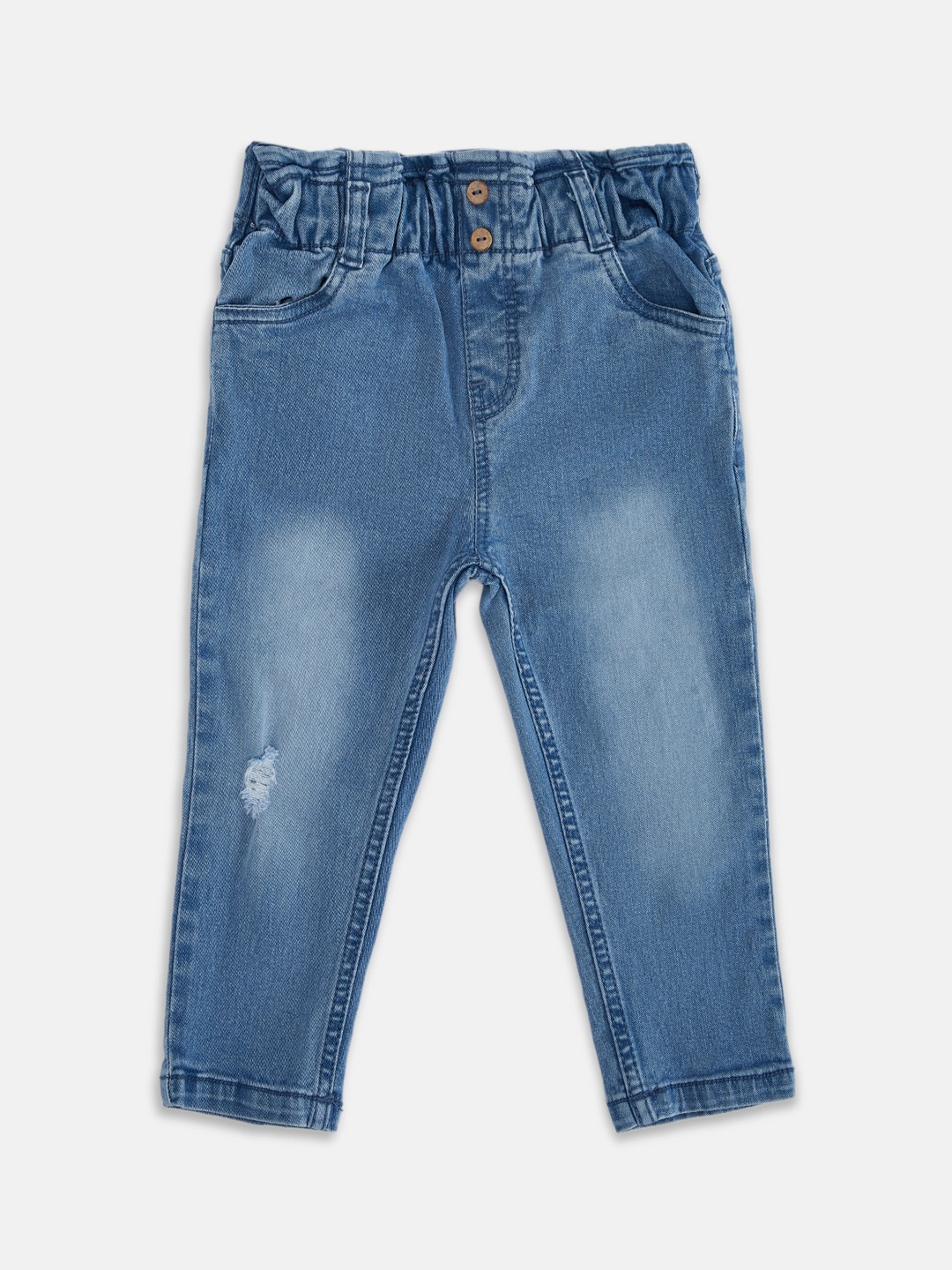 

Pantaloons Baby Girls Blue Low Distress Light Fade Jeans
