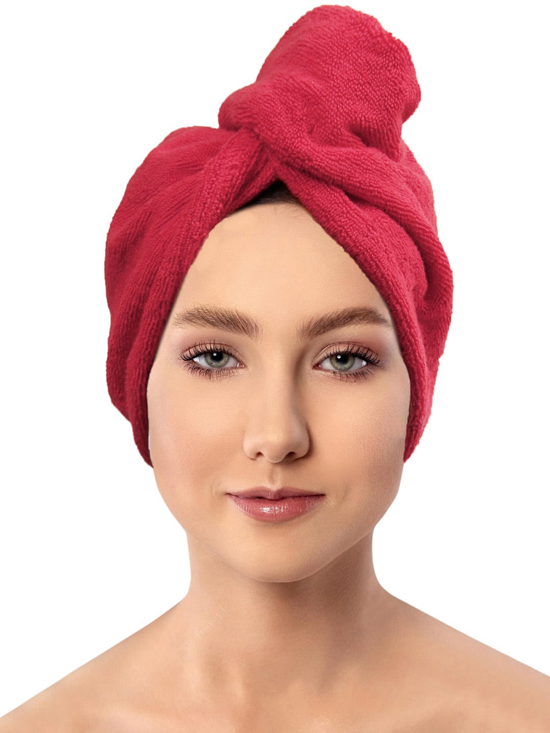 

AVI Living Pack Of 2 Red Solid 500 GSM Pure Cotton Hair Wrap Towel