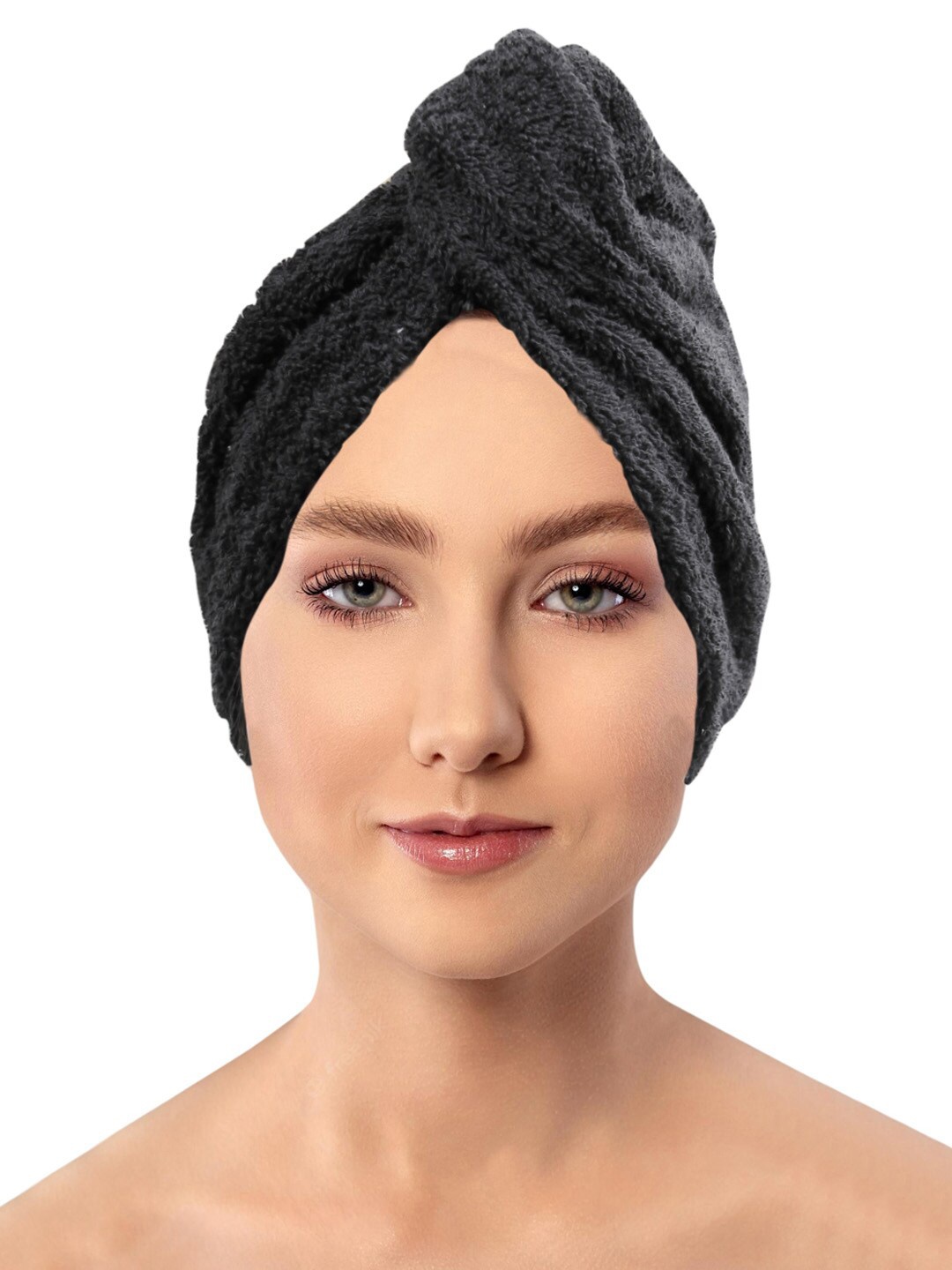 

AVI Living Set Of 2 Black Solid 500 GSM Cotton Hair Wrap Towel