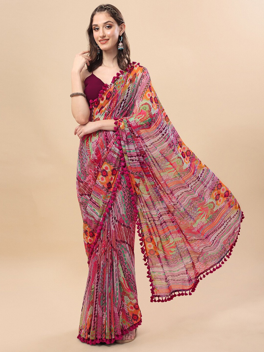 

Sangria Pink & Green Saree
