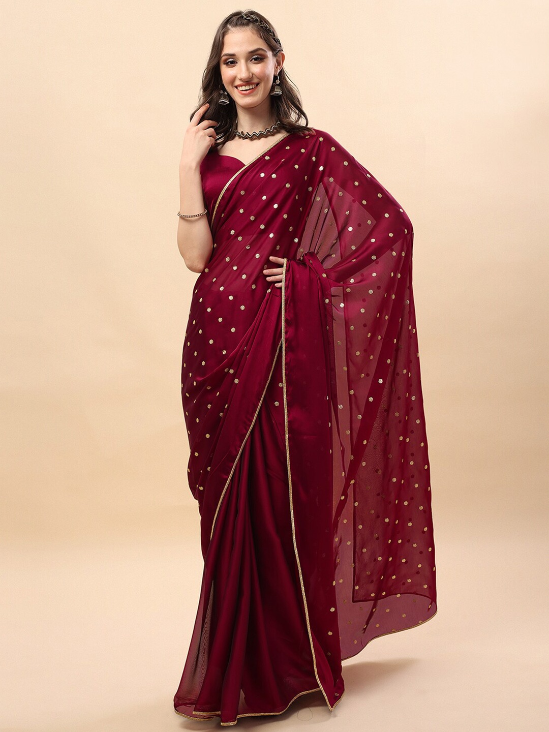 

Sangria Maroon & Gold-Toned Embroidered Saree