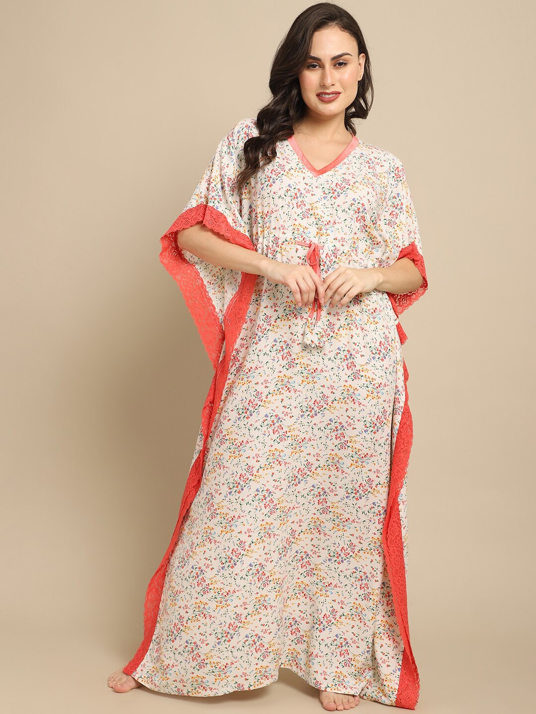 

Claura WOMEN White Printed Maxi Nightdress