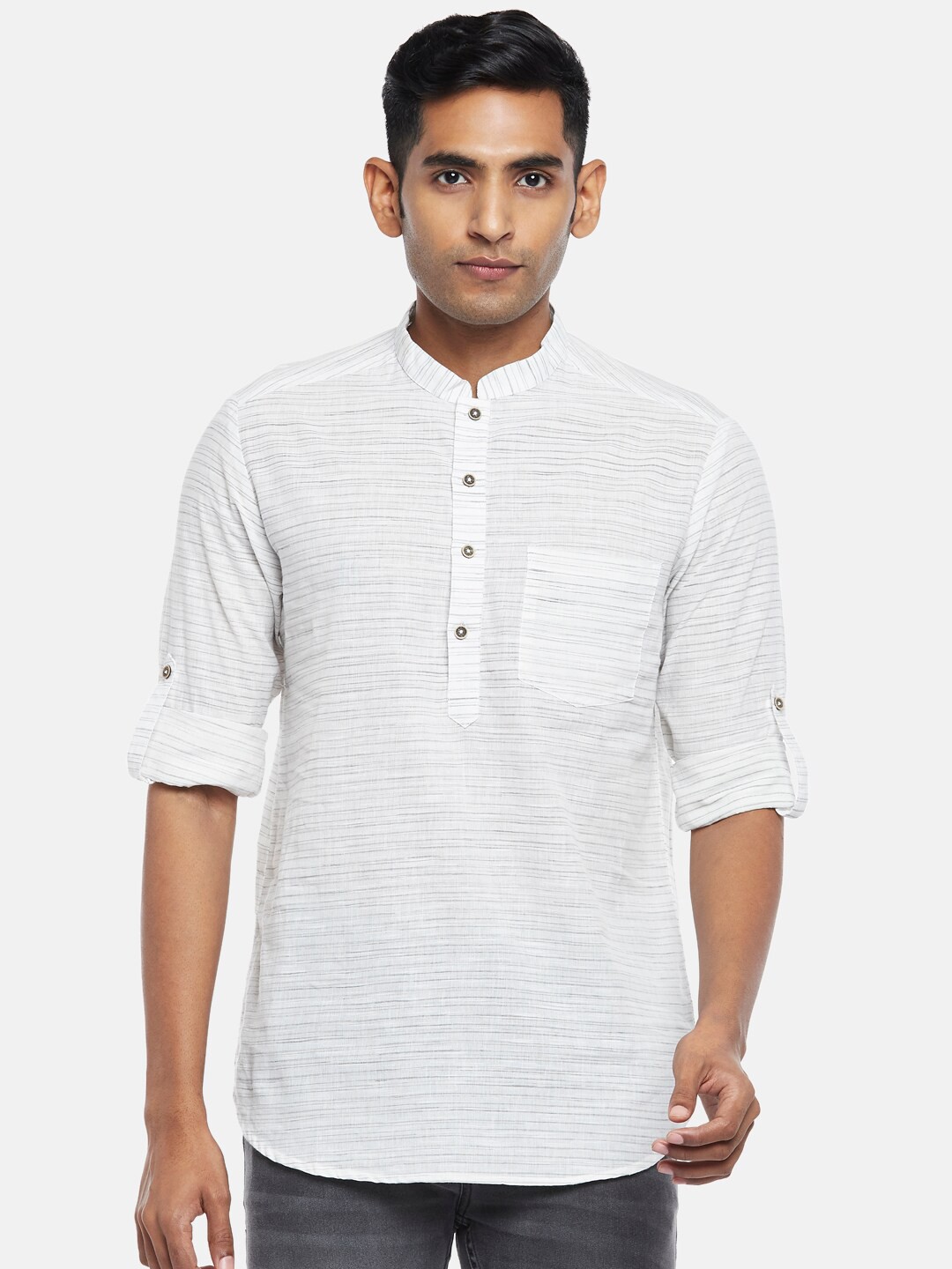 

indus route by Pantaloons Men Off White Dobby Kurta