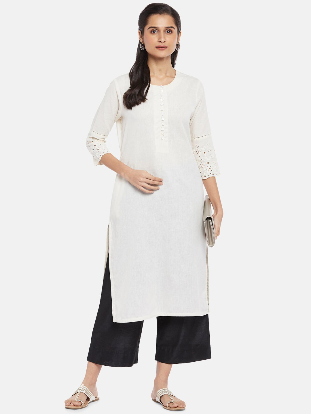 

RANGMANCH BY PANTALOONS Women Off White Solid Kurta