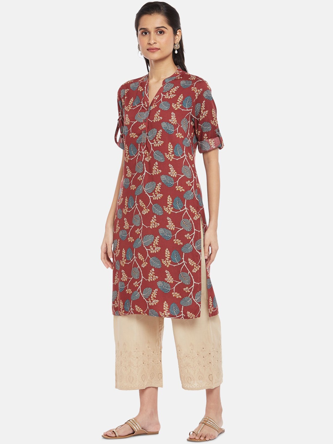 

RANGMANCH BY PANTALOONS Women Maroon Ethnic Motifs Printed Kurta