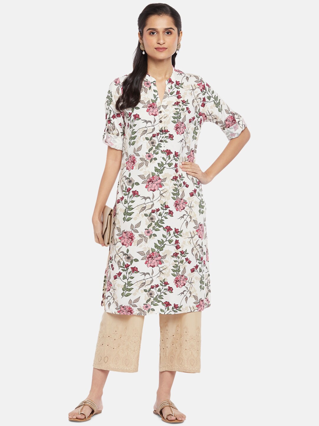 

RANGMANCH BY PANTALOONS Women Off White Floral Printed Kurta