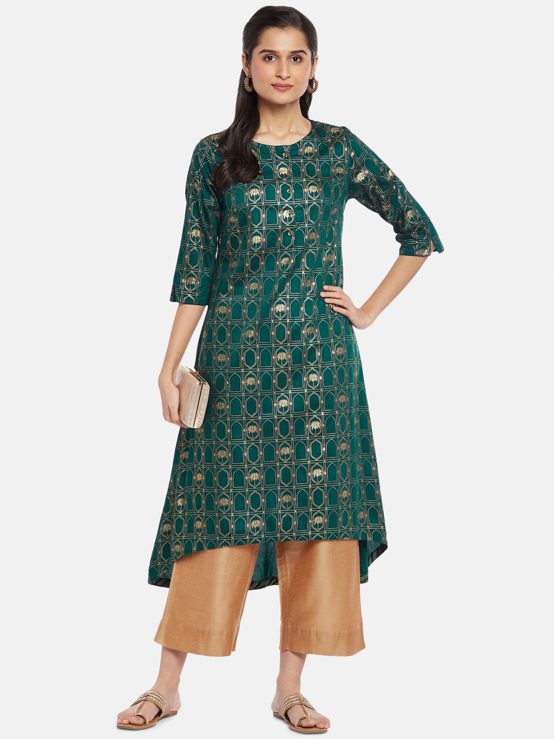 

RANGMANCH BY PANTALOONS Women Green Printed Thread Work Kurta