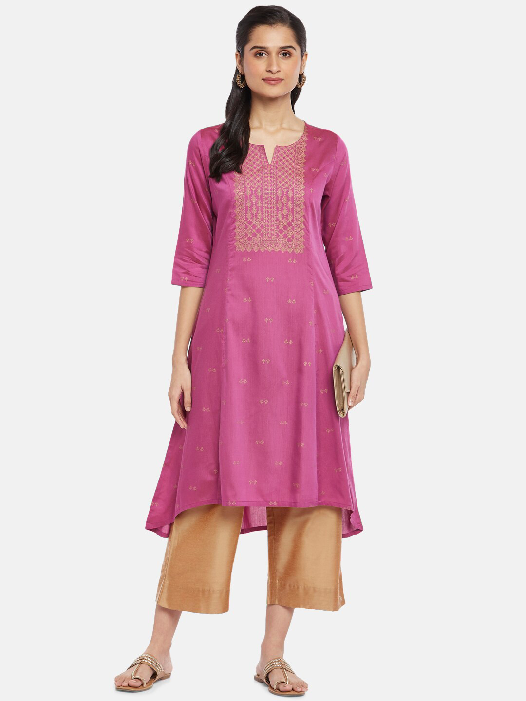 

RANGMANCH BY PANTALOONS Women Pink Ethnic Motifs Yoke Design Kurta
