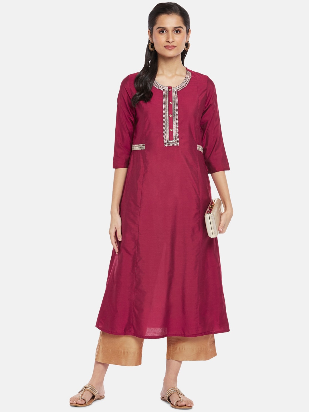 

RANGMANCH BY PANTALOONS Women Fuchsia Embroidered Anarkali Kurta