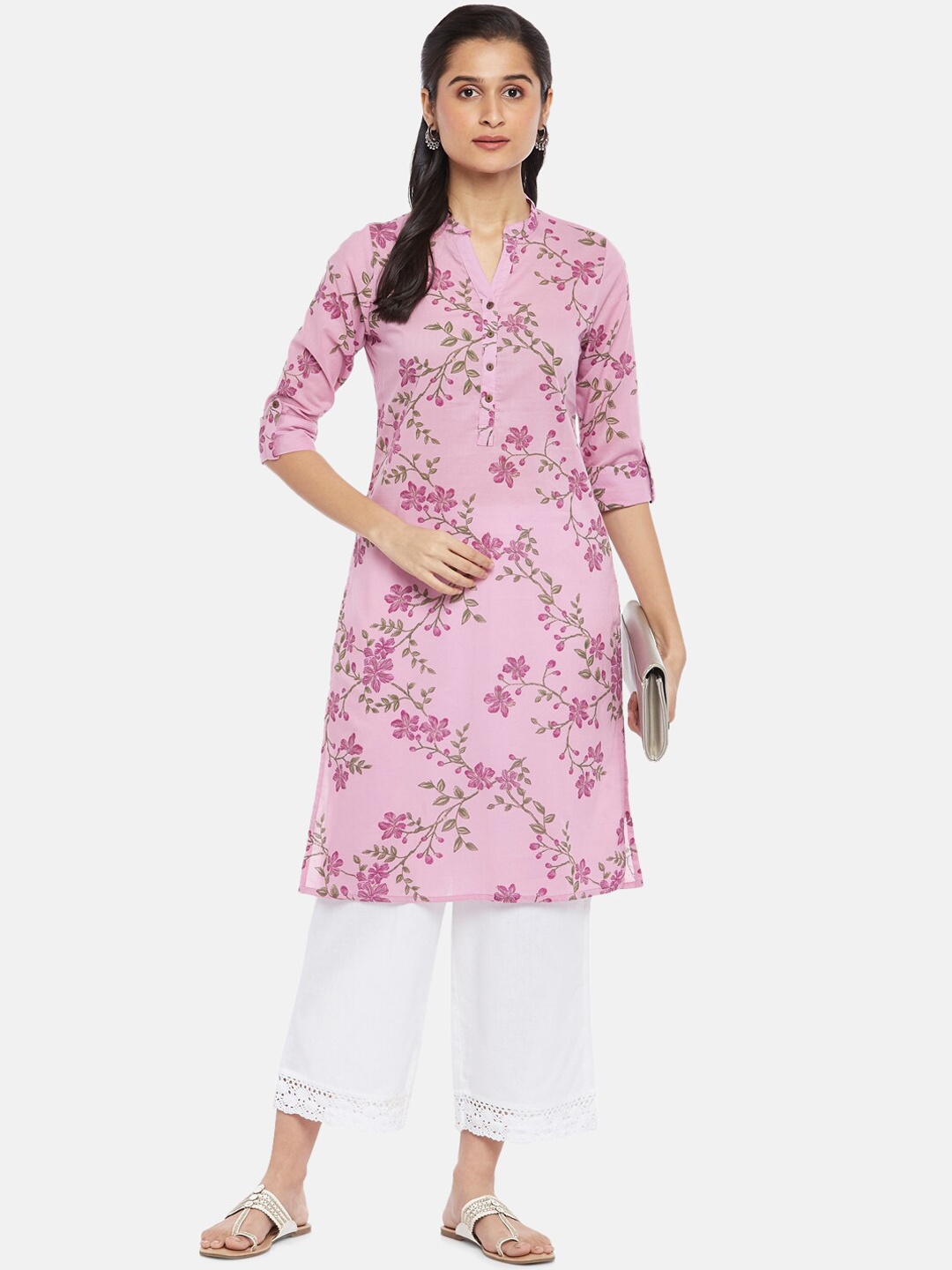 

RANGMANCH BY PANTALOONS Women Pink Floral Printed Cotton Kurta