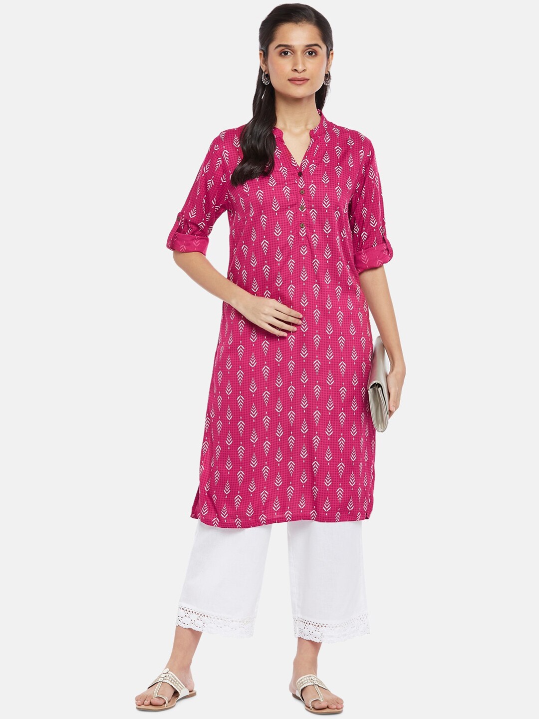 

RANGMANCH BY PANTALOONS Women Red Ethnic Motifs Printed Thread Work Kurta