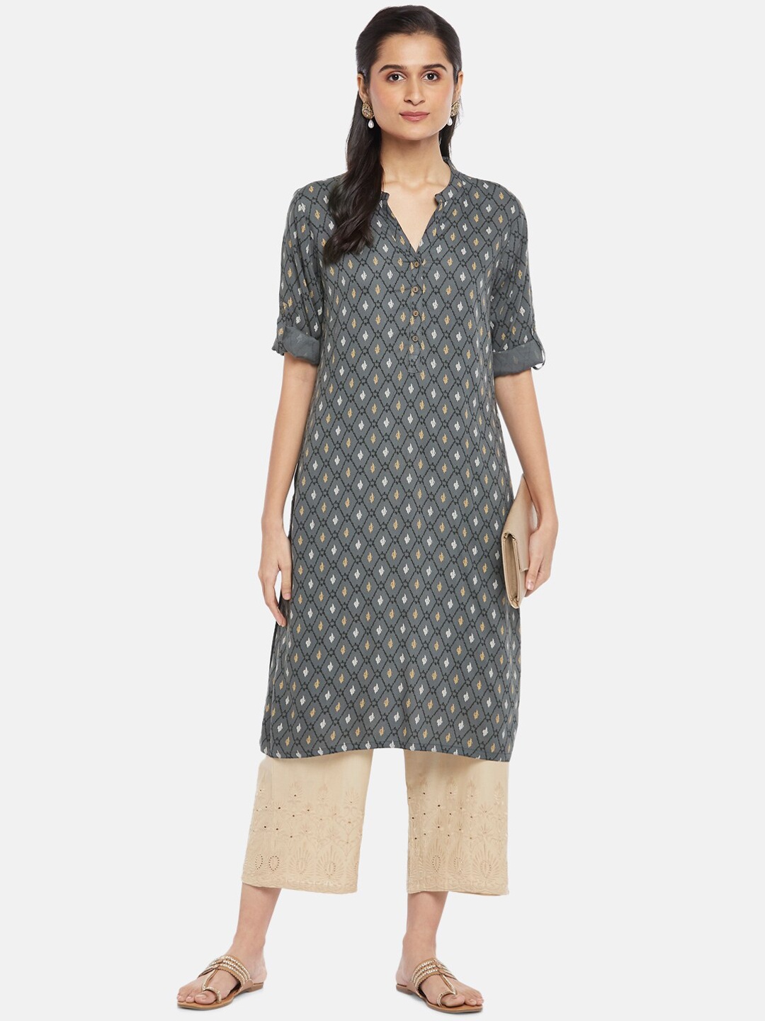 

RANGMANCH BY PANTALOONS Women Charcoal Ethnic Motifs Printed Kurta