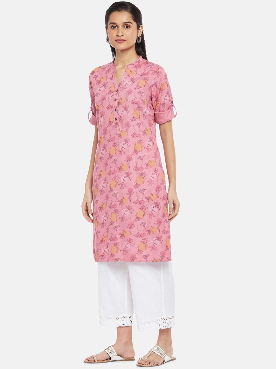 

RANGMANCH BY PANTALOONS Women Pink Floral Printed Floral Kurta