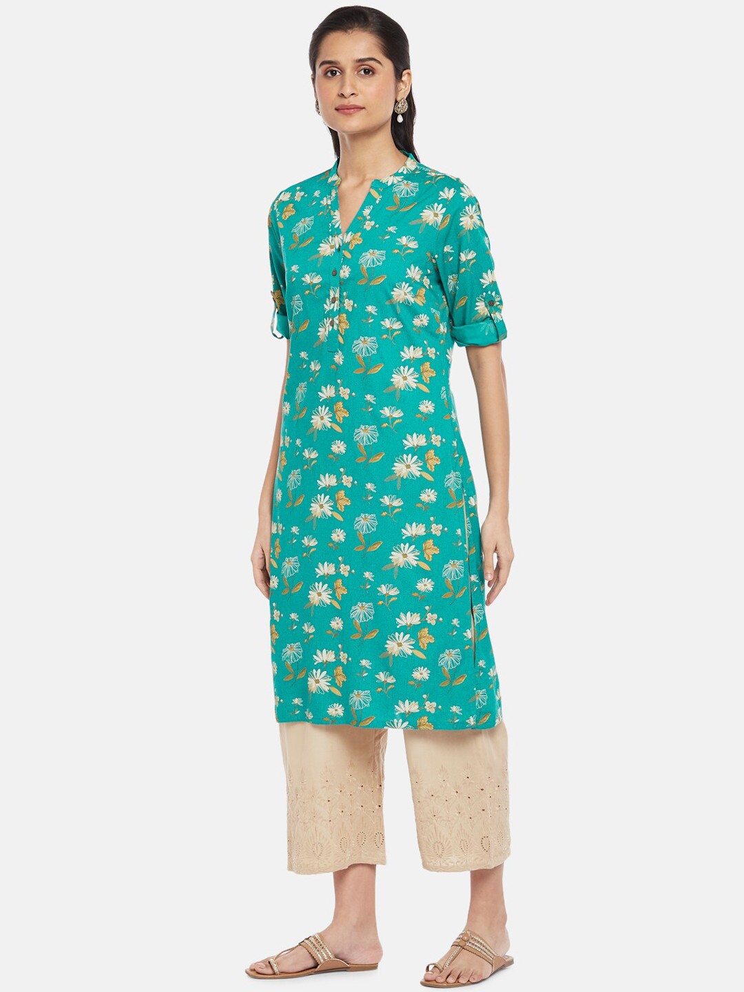 

RANGMANCH BY PANTALOONS Women Sea Green Floral Printed Floral Kurta