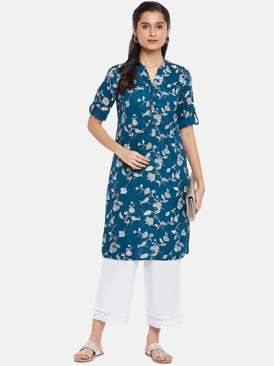 

RANGMANCH BY PANTALOONS Women Blue Floral Printed Kurta