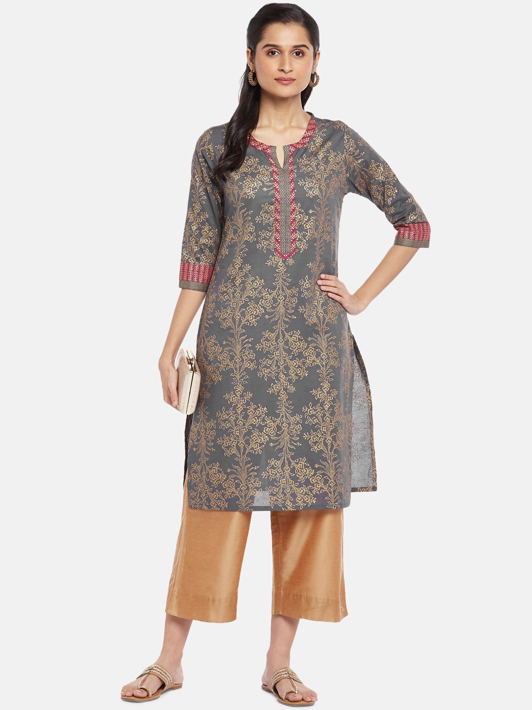 

RANGMANCH BY PANTALOONS Women Charcoal Ethnic Motifs Printed Kurta