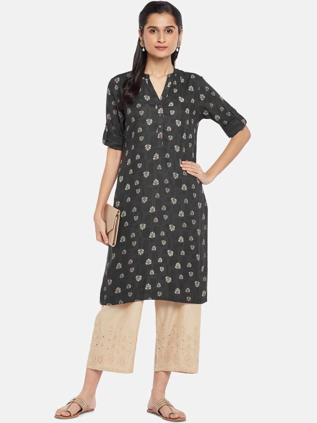 

RANGMANCH BY PANTALOONS Women Charcoal Printed Kurta