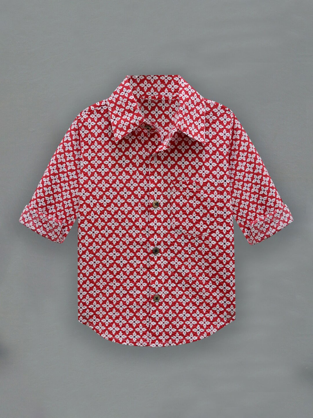 

A T U N Boys Red Classic Floral Printed Casual Shirt