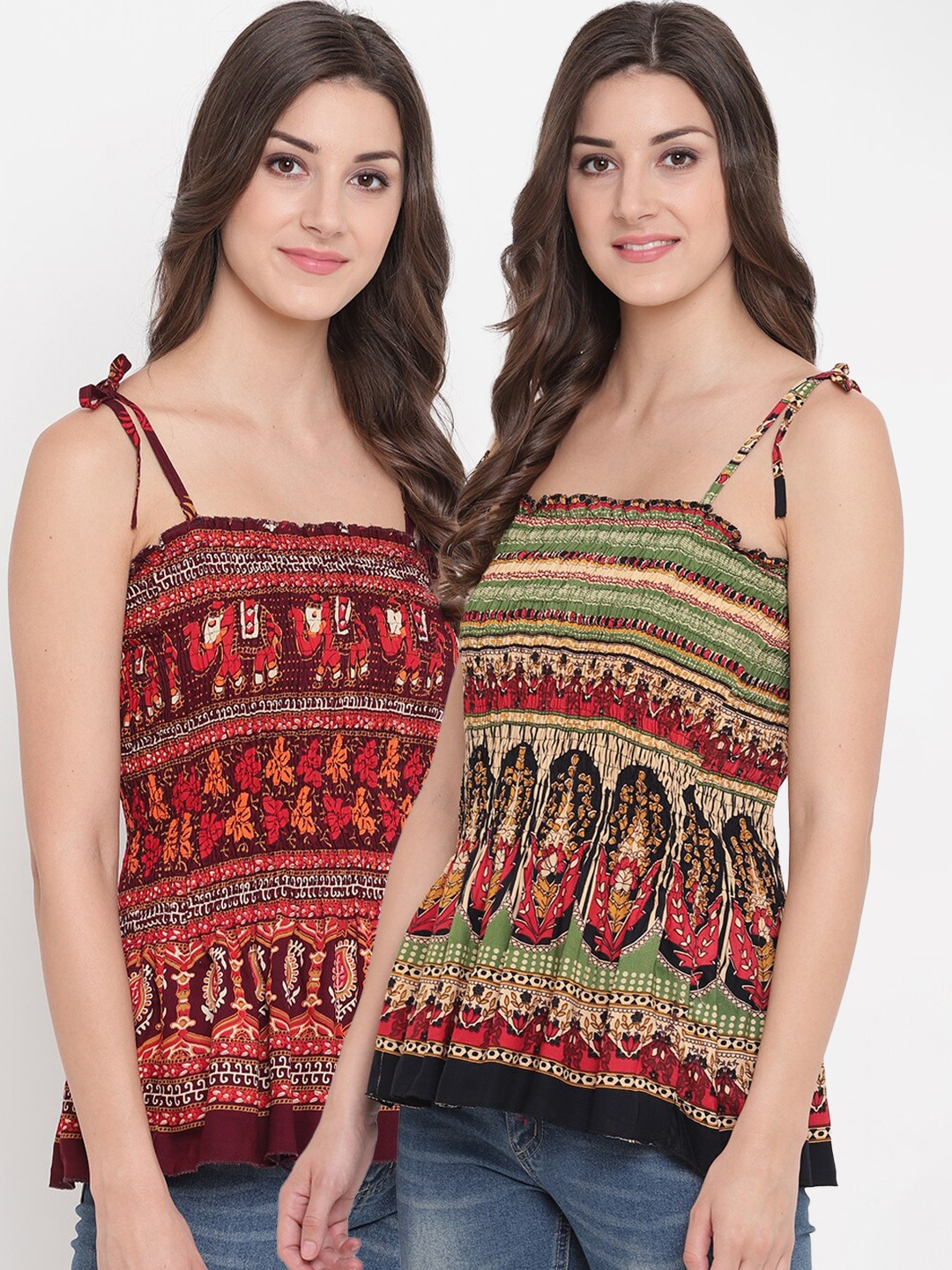 

Aawari Women Pack Of 2 Multicoloured Ethnic Motifs Printed Top, Multi