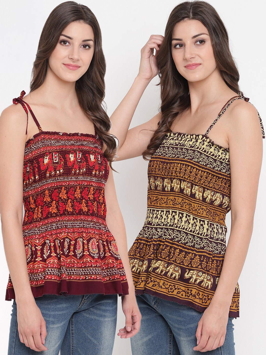 

Aawari Pack of 2 Red & Brown Tribal Print Top