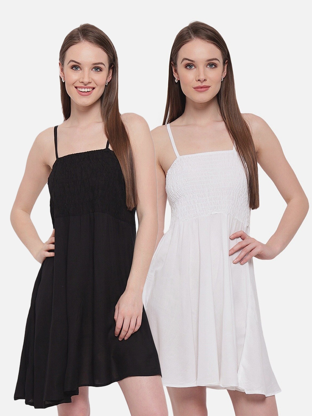 

Aawari Women Pack of 2 Black & White Longline Tops