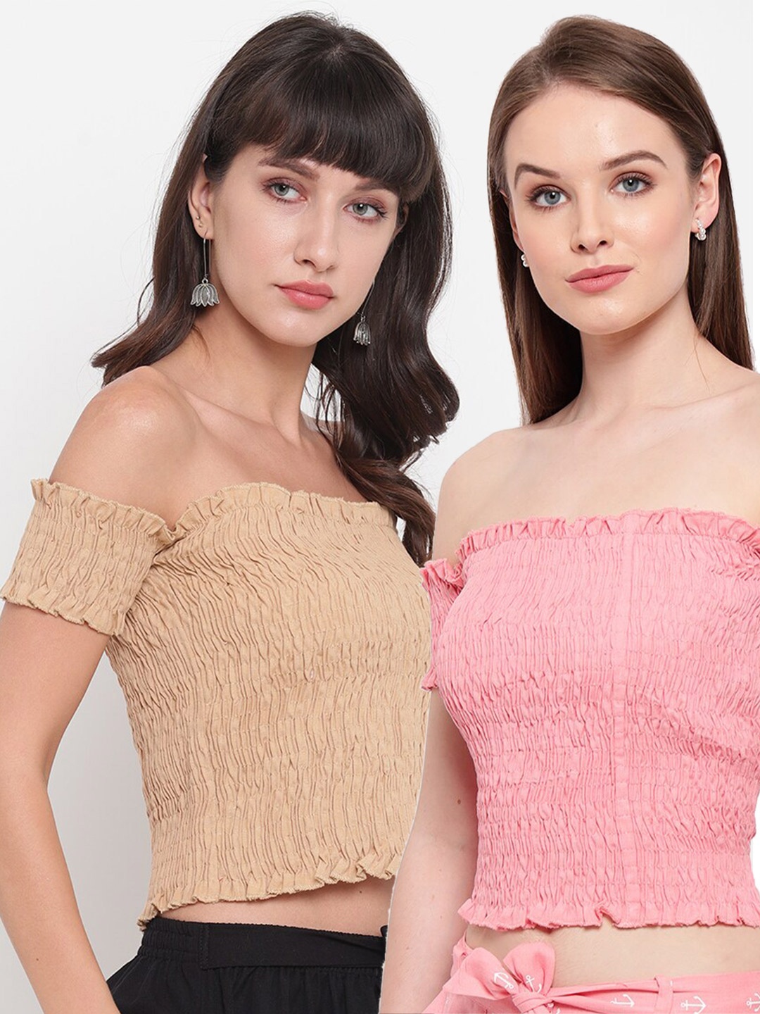 

Aawari Tan And Pink Off-Shoulder Bardot Set of 2 Top