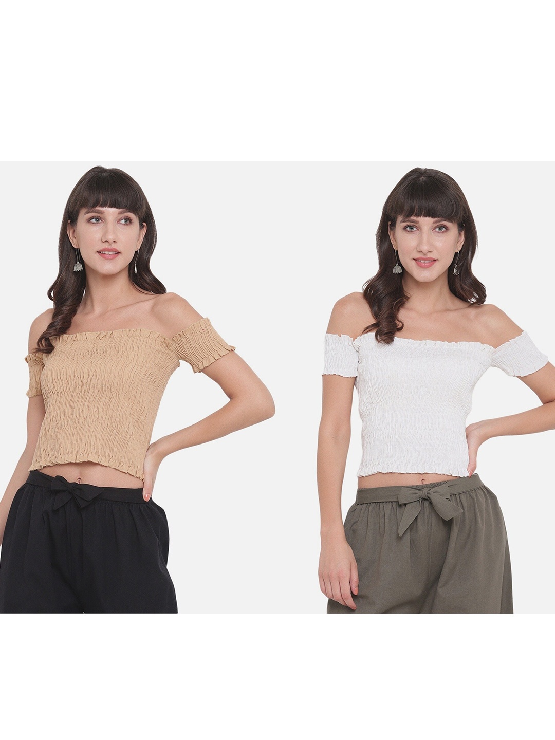 

Aawari Set Of 2 Off-Shoulder Crop Top, Tan