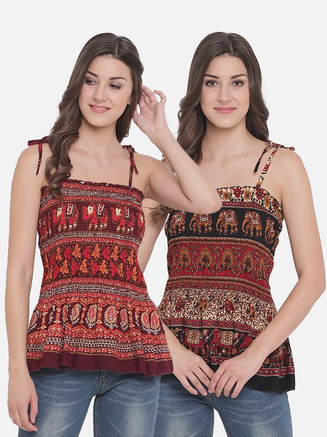 

Aawari Women Pack Of 2 Red & Maroon Print Top