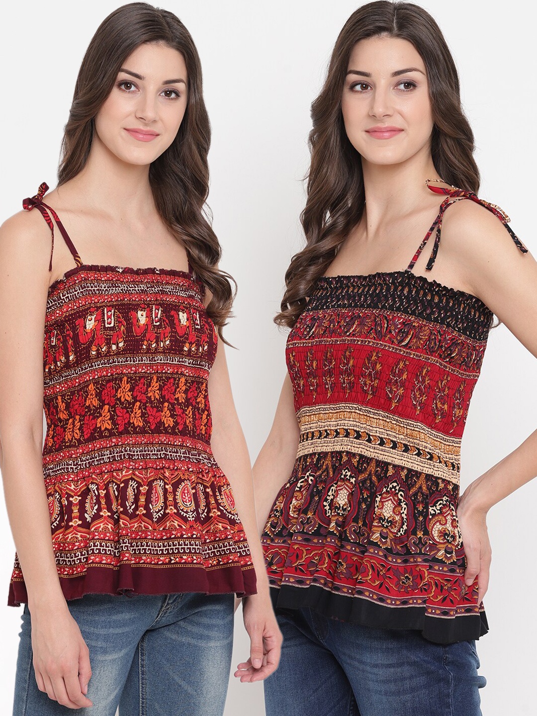 

Aawari Women Pack Of 2 Red & Maroon Print Top