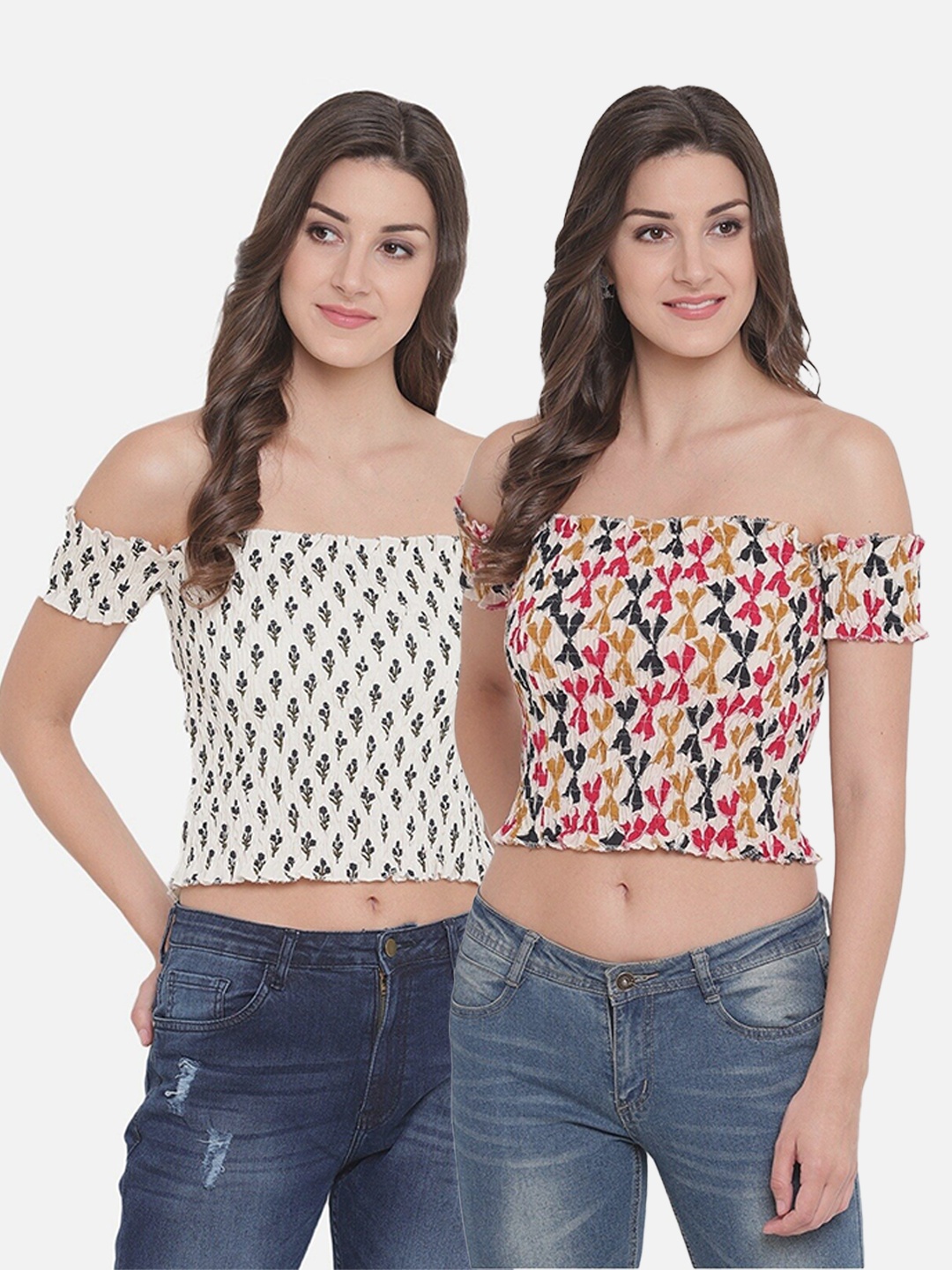 

Aawari Multicoloured Floral Print Off-Shoulder Bardot Crop Top, Multi