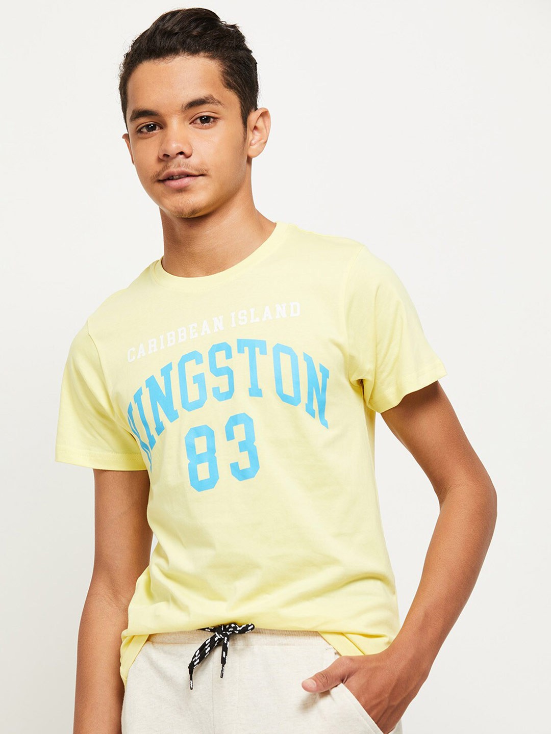 

max Boys Yellow Varsity Printed Applique T-shirt