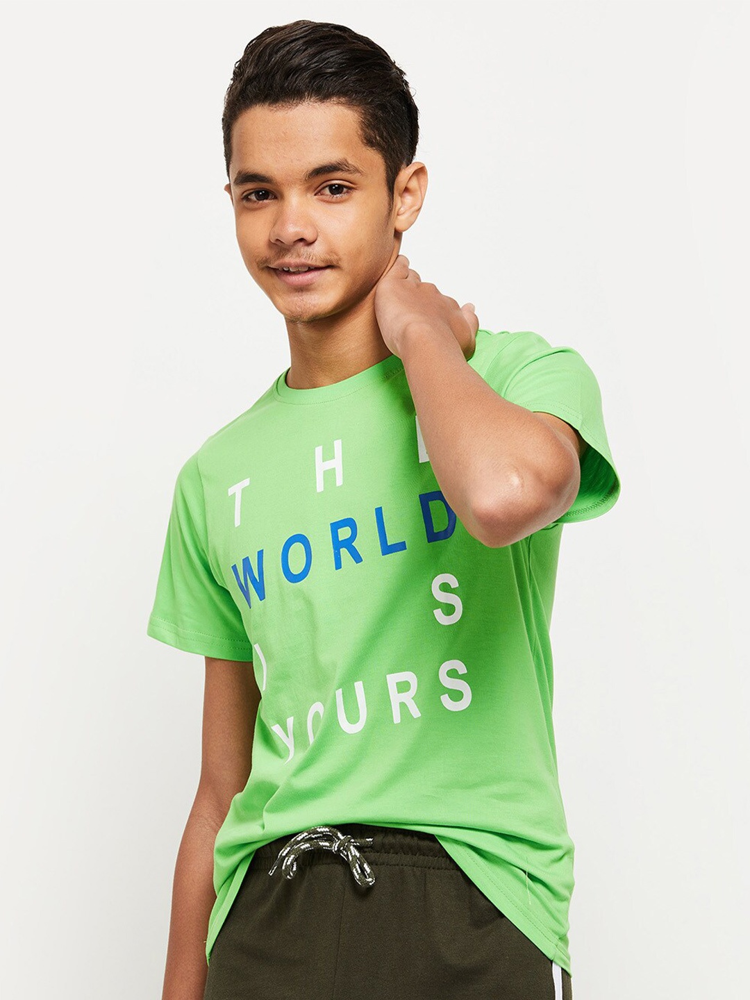 

max Boys Green Typography Printed T-shirt