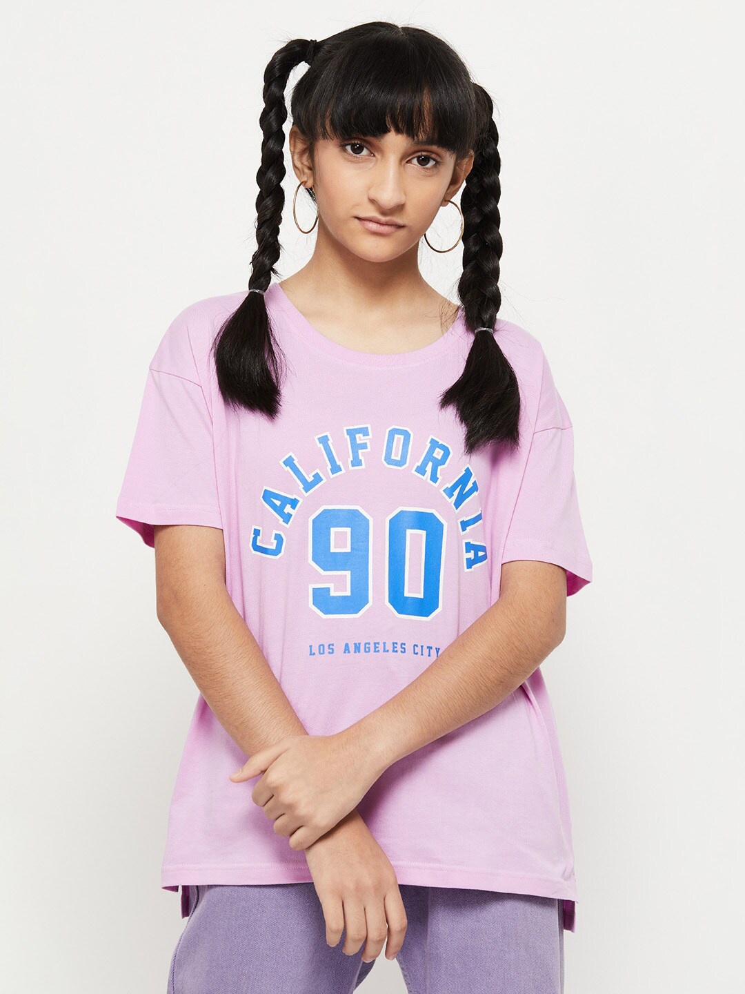 

max Teens Girls Lavender Typography Printed T-shirt