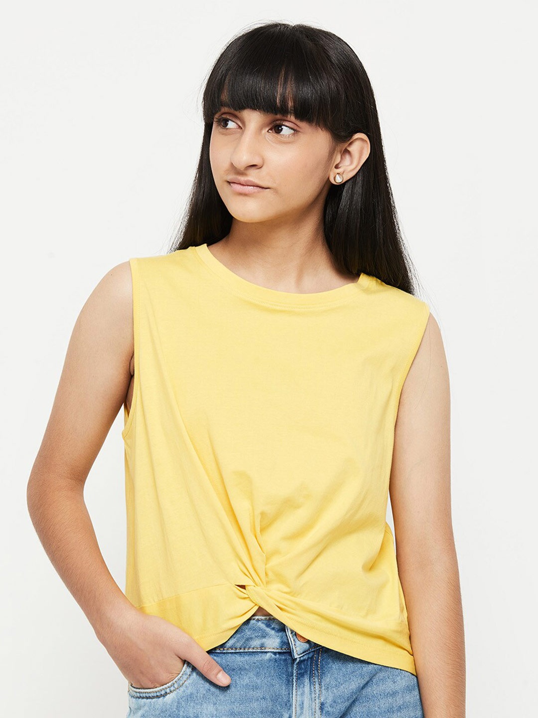 

max Girls Yellow Raw Edge T-shirt