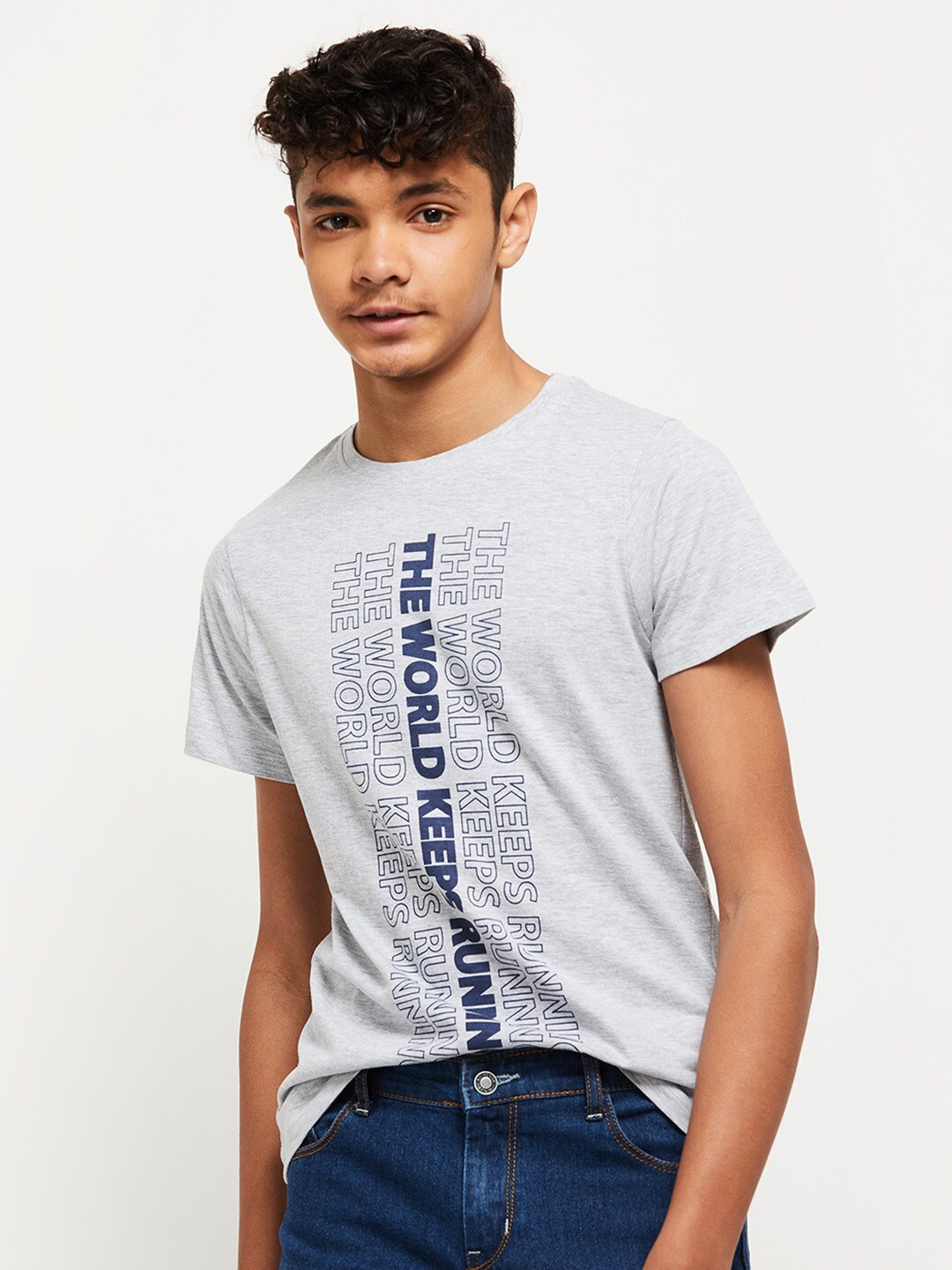 

max Boys Grey Printed Raw Edge T-shirt