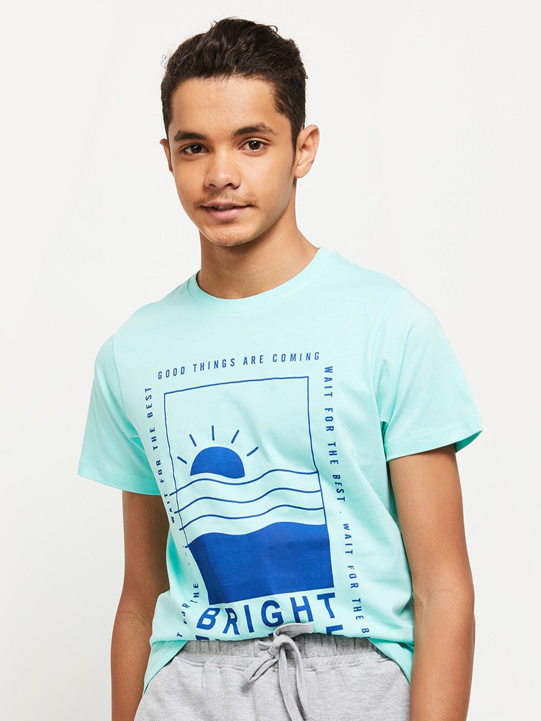max Boys Blue Typography Printed T-shirt