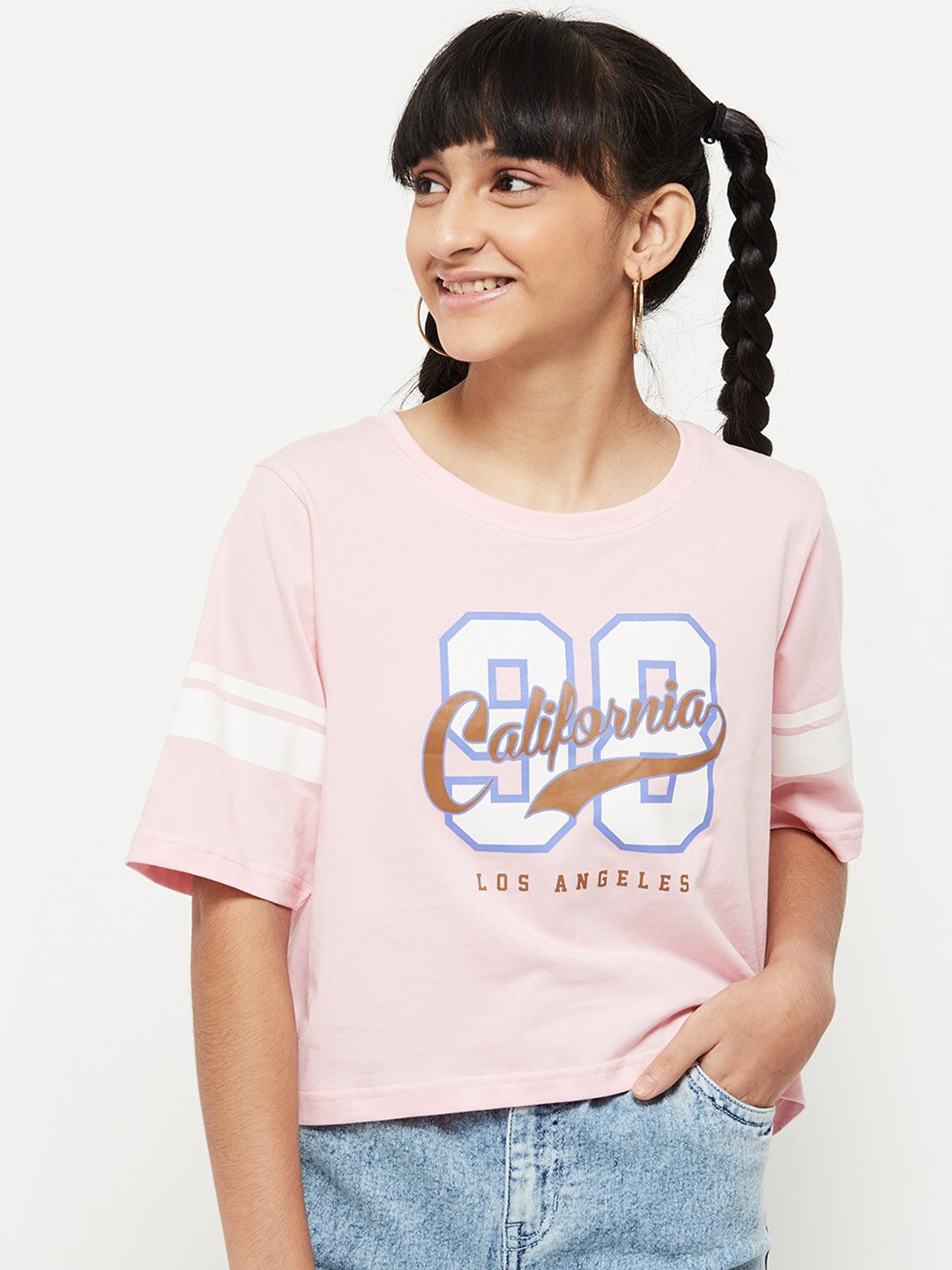 

max Girls Pink Typography Printed T-shirt
