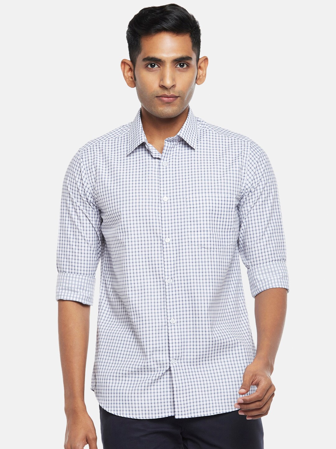 

BYFORD by Pantaloons Men White Slim Fit Grid Tattersall Checked Cotton Formal Shirt