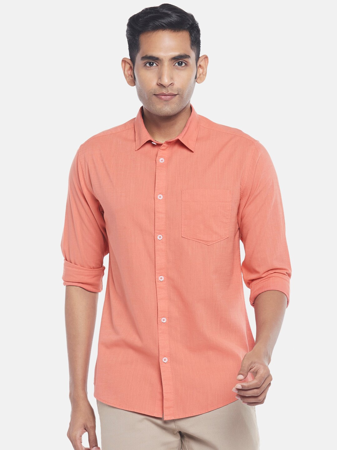 

BYFORD by Pantaloons Men Orange Slim Fit Casual Shirt