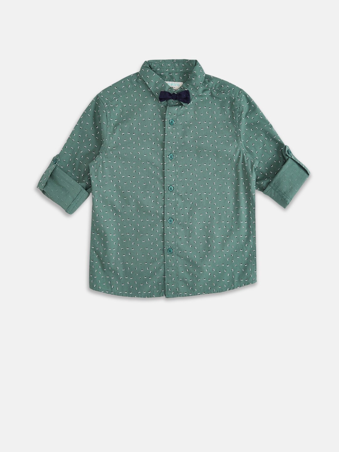 

Pantaloons Junior Boys Green Floral Printed Party Shirt with Bow
