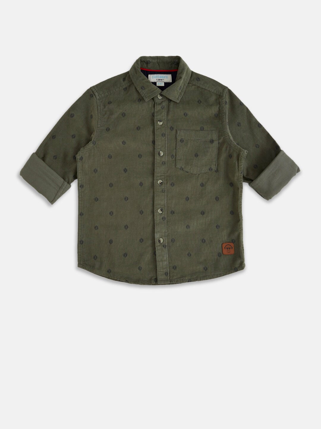 

Pantaloons Junior Boys Olive Green Printed Casual Shirt